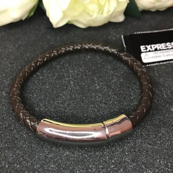 3/$25 Express Leather Braided Magnetic Bracelet-Brown Band- Stocking Stuffer - Picture 6 of 12